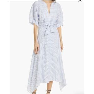 Rebecca Taylor blue striped directional stripe midi dress size 4